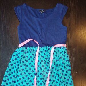 Zunie blue/green polka dot girls dress size 10/12